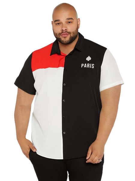 

extended sizes men color block playing card print shirt z64n#, White;black