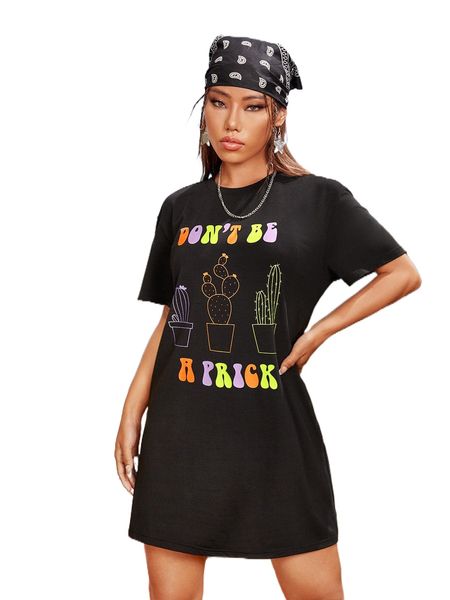 

x stick together co cactus & slogan graphic tee dress q6dq#, Black;gray