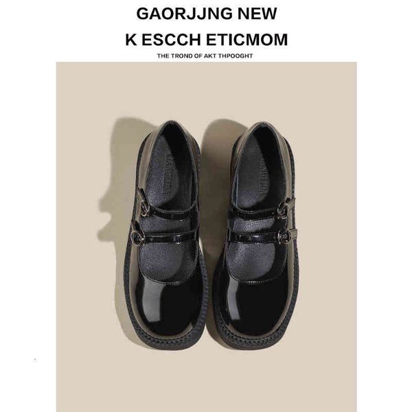 

dress shoes college style soft girl jk uniform shoes thick heel french small leather double belt mary jane women, Black