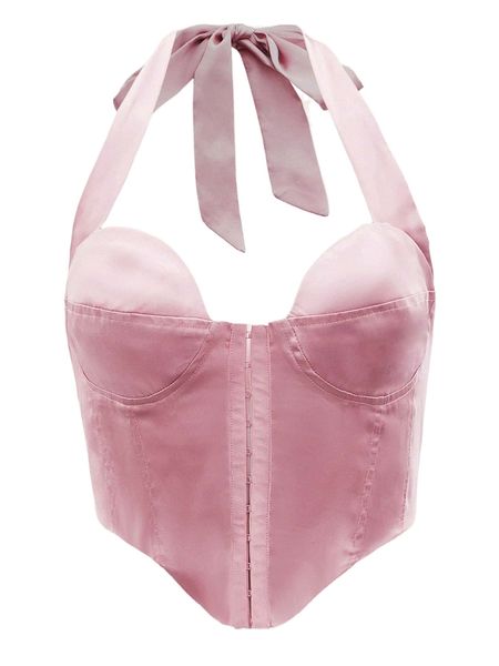 

tie back bustier hook and eye bandana hem satin halter c5ak#, White