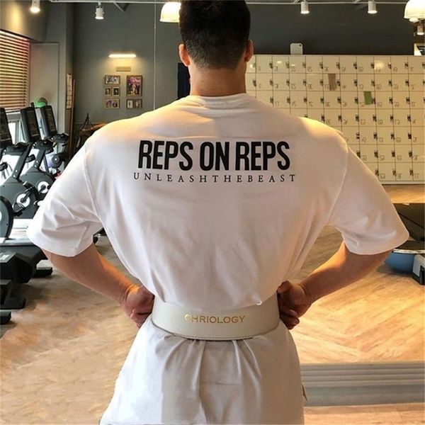 

men loose big size t shirt cotton printed running sport gym shirt fitness workout sportswear jogging tees training clothing 220706, White;black