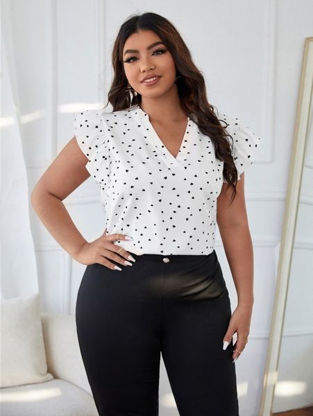 

plus heart print blouse 53za#, Black