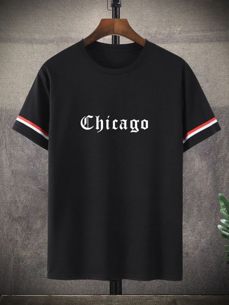 

men letter graphic striped trim tee s4ns#, White;black