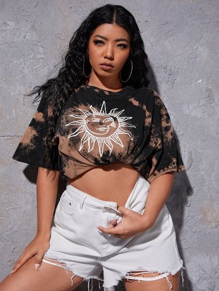 

plus moon graphic tie dye tee l0yz#, Black