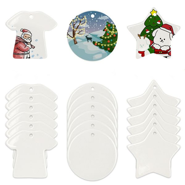 

sublimation ceramic pendant party christmas ornaments festival decoration heat transfer for diy party supplies sxmy31