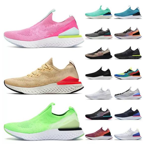 

fashion women mens epic react fly knit v1 v2 running shoes pink club gold volt triple white black blue lacesless trainers sneakers