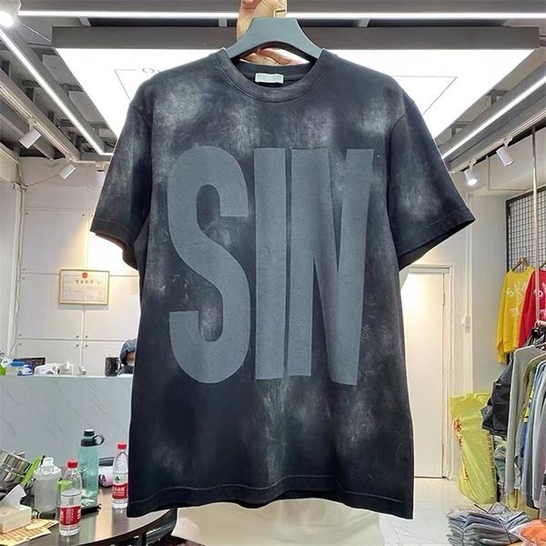 

vintage short-sleeved t-shirt with hand-painted lettering 220509, White;black