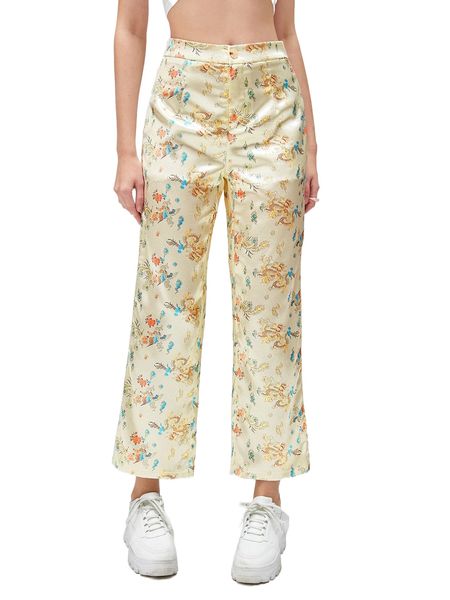 

floral & animal straight leg satin pants a8vw#, Black;white