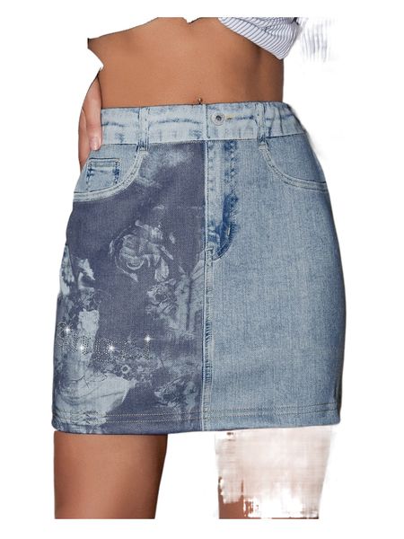 

rhinestone letter pattern skirt k5rh#, Black