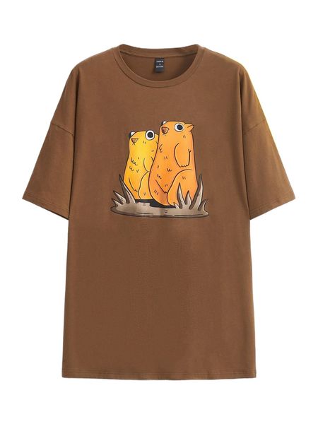 

x ely astorga cartoon graphic drop shoulder tee 06fc#, White
