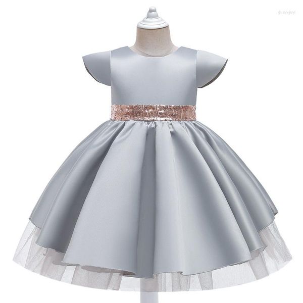 Abiti da ragazza Ragazza S Grigio Raso Bambini Abito da ballo Paillettes Cintura per ragazze Battesimo Festa Matrimonio Cerimoniale Abbigliamento per bambiniRagazza