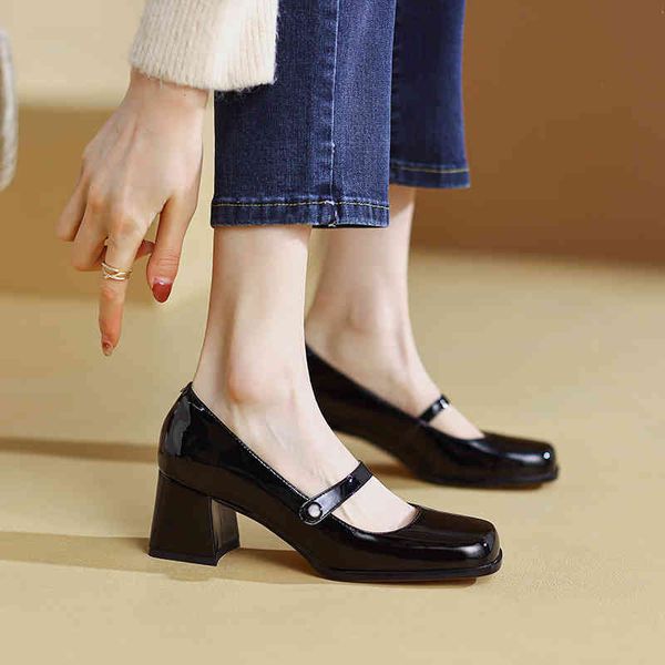 

dress shoes spring simple square head shallow mouth mary jane single shoes thick heel temperament lazy, Black