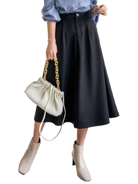 

dazy high waist fold pleated skirt s8x6#, Black