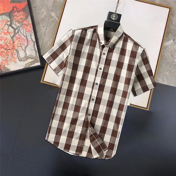 

2022 men's shirt embroidery short sleeve letter solid color slim fit casual business wear long sleeve shirt luxury designer plaid print, White;black