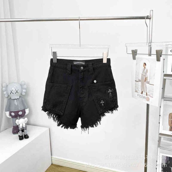 

factory online export designer brand shorts 2022 spring and summer new ch black cross high waist denim women's pants, White;black