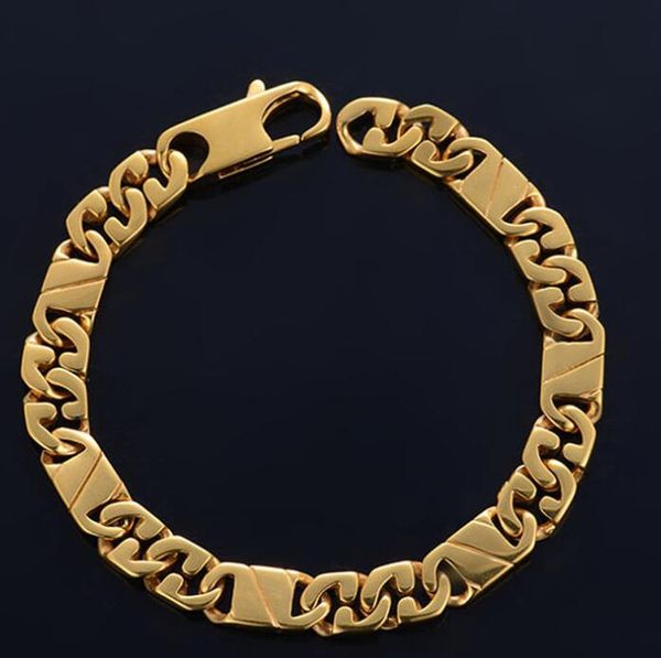 

18k men's 9mm electroplated chains gold bracelet bracelet 22cm, Silver