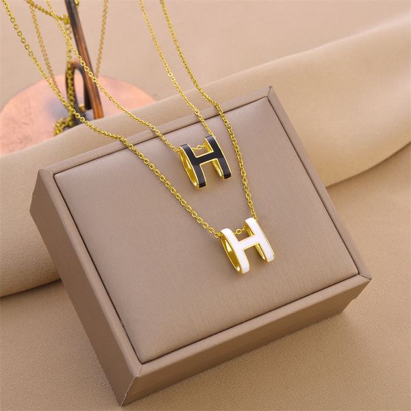 

h letter necklace women's new clavicle chain simple jewelry, Silver