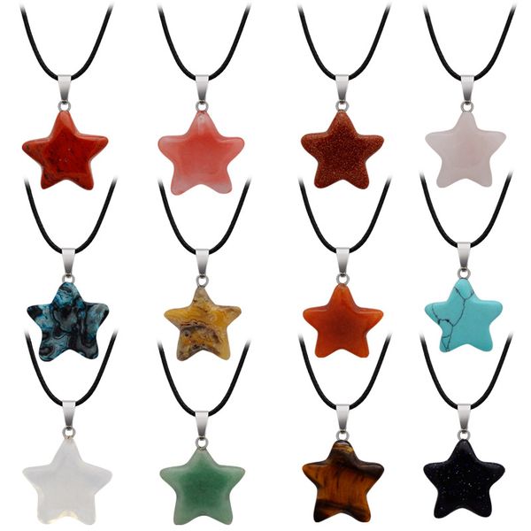Natürliche Kristallstein-Anhänger-Halskette, kreative Stern-Edelstein-Halsketten, handgeschnitzte Modeschmuck-Accessoires mit Kette