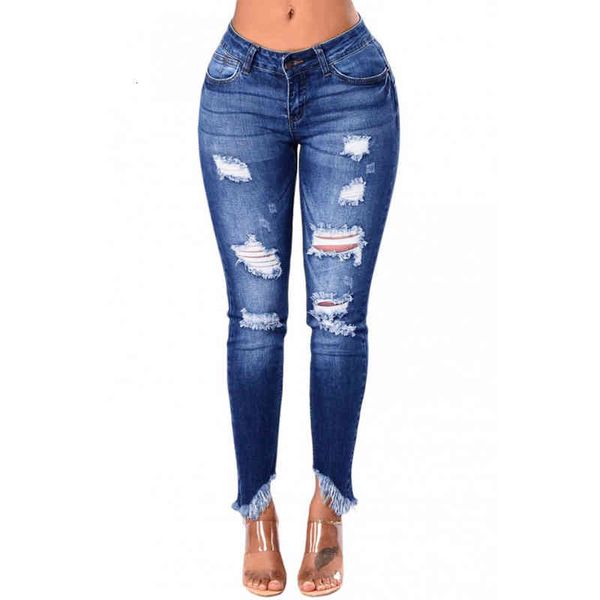 

women's jeans blue jeans with holes and irregular tassels qf49
