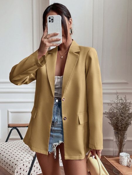 

single breasted flap detail blazer x9ec#, White