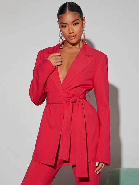 

club solid wrap belt blazer 76to#, White