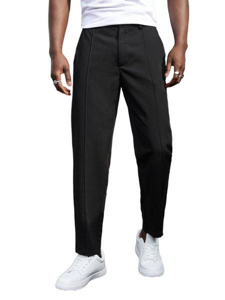 

men solid seam detail pants t6hc#, Black