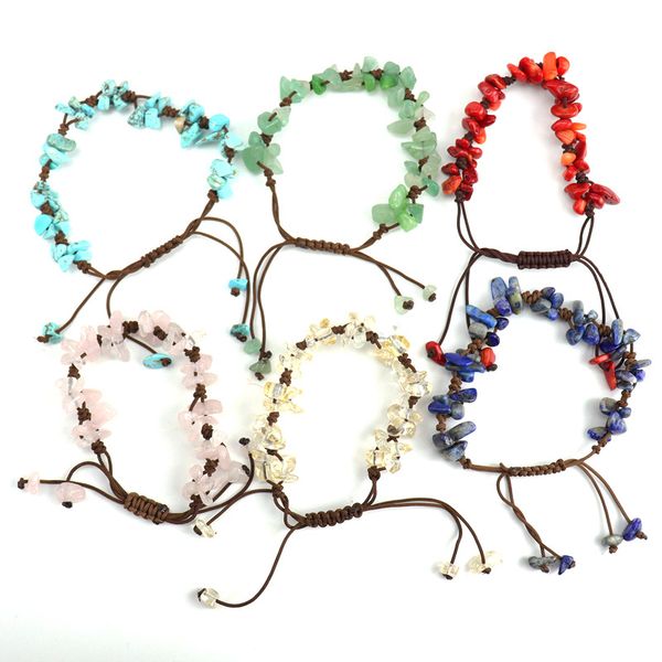 

natural crystal stone energy beaded charm bracelets rope braided jewelry for men women lover party club decor, Golden;silver
