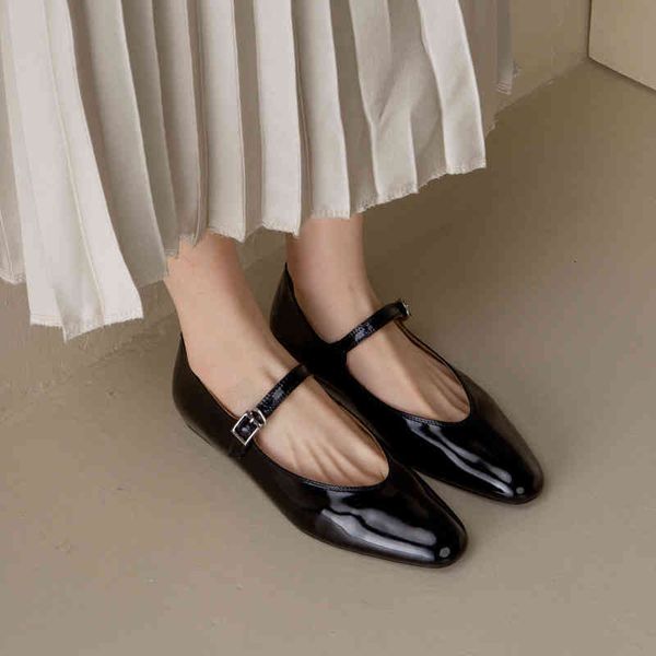 

boots single shoe girl ins mary shoes fashion square heel spring / summer fairy french cowhide flat shoes vqod, Black