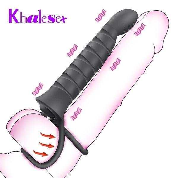 Doppelte Penetration Dildo Vibrator 10 Modus Vibrator für Männer Strap On Penis Vagina Plug Erwachsene Sexspielzeug für Paare 220817