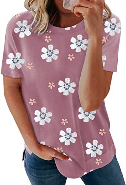 

women's & tees short sleeve round collar shirt loose casual t-shirt, White