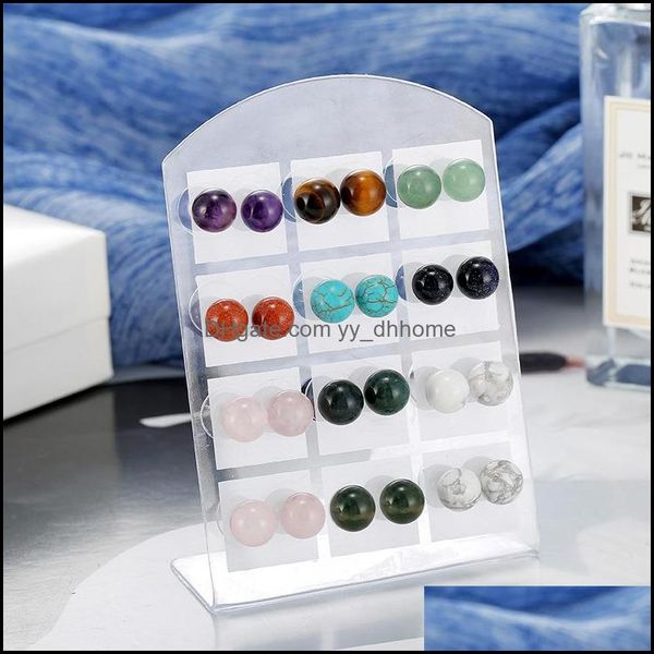 Brincos de garanh￣o j￳ias de 8 mm de pedra natural cura rosa chakra cristal quartzo redonda bola miudes judeus para mulheres gota de dh2k1