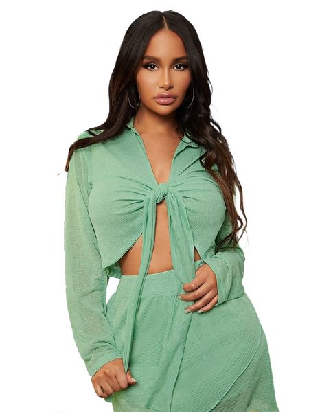 

sxy solid tie front blouse z21i#, White