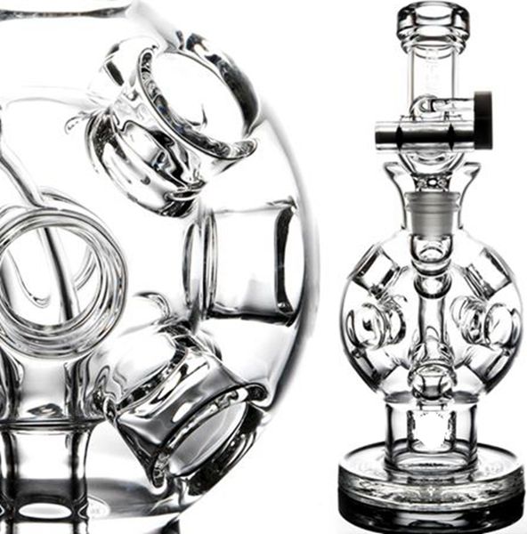 MultiHoles sfera esosfera funzionale Narghilè Fab Eggo Recycler Dab Rigs Bong in vetro spesso 2 funzioni Pipa ad acqua in vetro Pipa da fumo 14 mm Joint Shisha