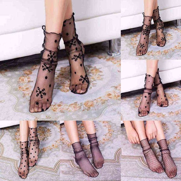 

perspective 4 types gauze mesh ankle socks women short sock slim fishnet socks hosiery l220714, Black;white