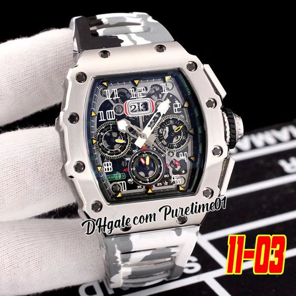 2022 A21j Orologio da uomo automatico Cassa in acciaio Quadrante scheletrato con data grande Cinturino in caucciù mimetico bianco grigio Super Edition 5 Stili Puretime01 E140-11-03B2