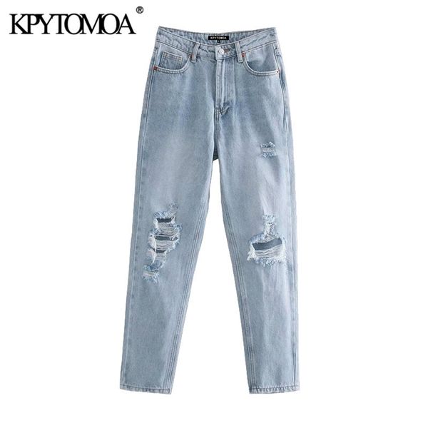 

kpytomoa women chic fashion ripped hole side pockets jeans vintage high waist zipper fly denim female ankle trousers mujer 210302, Blue