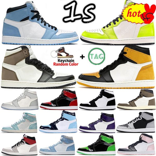 

boots 2023 mens basketball shoes bred patent green yellow toe university blue un, Black