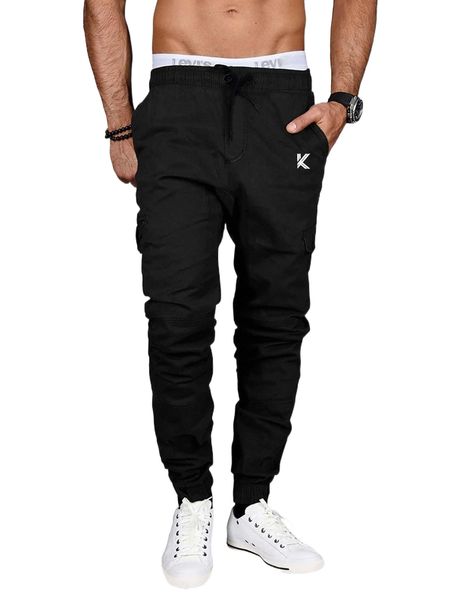 

men letter graphic drawstring waist pants p9f0#, Black