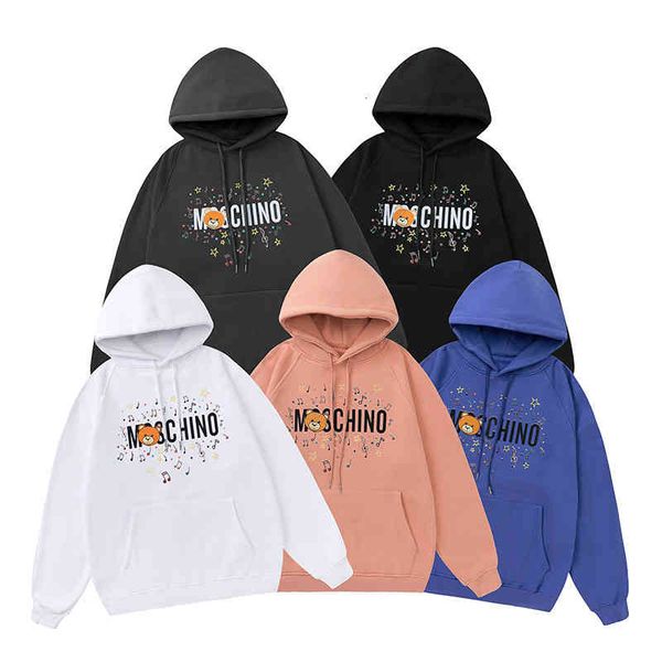 

men's hoodies & sweatshirts autumn winter music alphabet bear print loose hooded plush for men and women k7st, Black