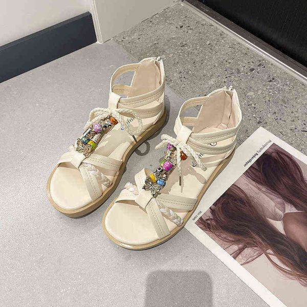 

sandals women 2022 summer new round toe flat bottom middle heel fashion sweet comfortable retro 220427, Black
