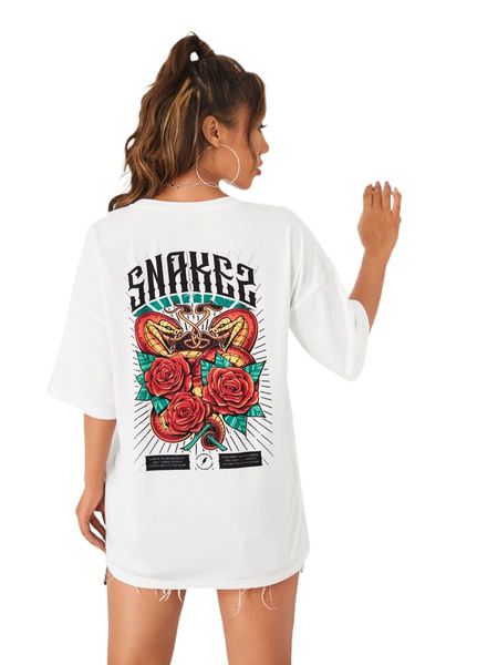 

x vecster floral & letter graphic drop shoulder tee g0vz#, White