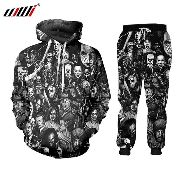 UJWI 3D-Druck Scary Clown Mask Herrenkleidung Sportbekleidung Jogger Sporthose Herren/Damen Set Trainingsanzug Jacke Reißverschluss Vollständig benutzerdefinierte 220615