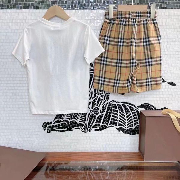 

childrens set suit boys girls sets kids short sleeve t-shirt child designer clother sports with letter lattice cotton white black 90-160