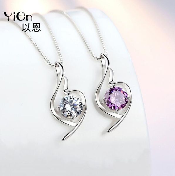 

s925 silver heart-shaped women's necklace soft angel classic geometric pendant feather zircon pendant no box
