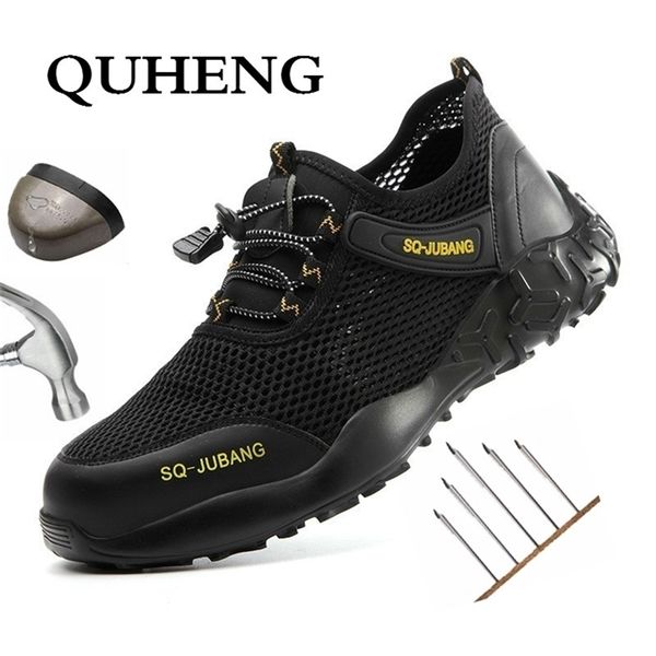 

quheng work boots portable industrial puncture proof wearresisting safety mens shoes security steel toe comfortable y200915, Black;brown