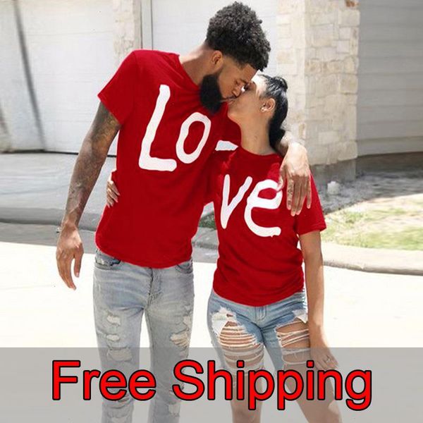 

couple t-shirt summer love printed t shirt clothes christmas casual cotton short sleeve tees brand loose top, White
