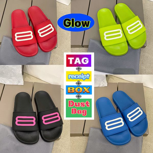 

luxury pool slide glow in the dark slippers men women shoes fashion flat summer beach indoor outdoor slides black pink green blue fluo red g
