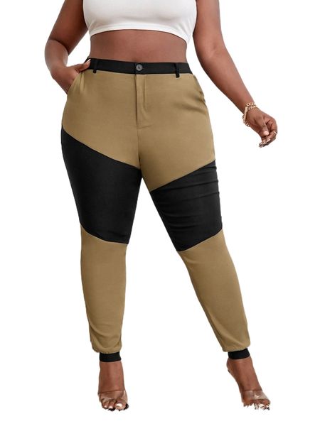 

sxy plus two tone skinny pants z2ms#, Black