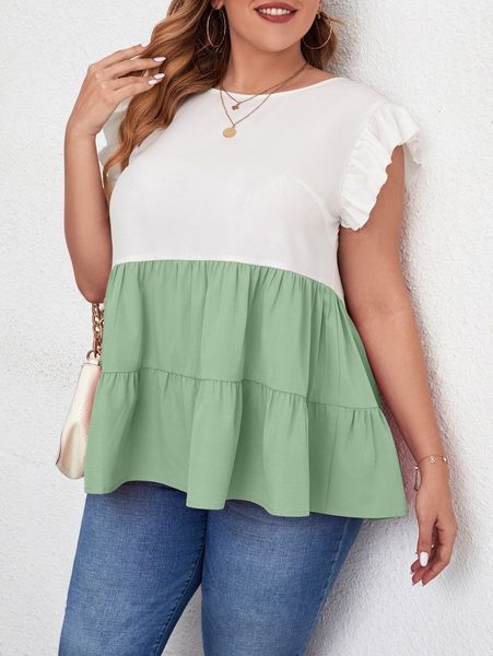 

plus colorblock butterfly sleeve blouse j8m5#, Black