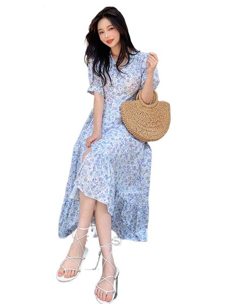 

dazy ditsy floral tie side wrap ruffle hem dress u6y1#, Black;gray